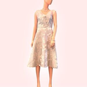 LELA ROSE Silk Blend Fit and Flare V Neck Short Cap Sleeve Cocktail Dress NWT